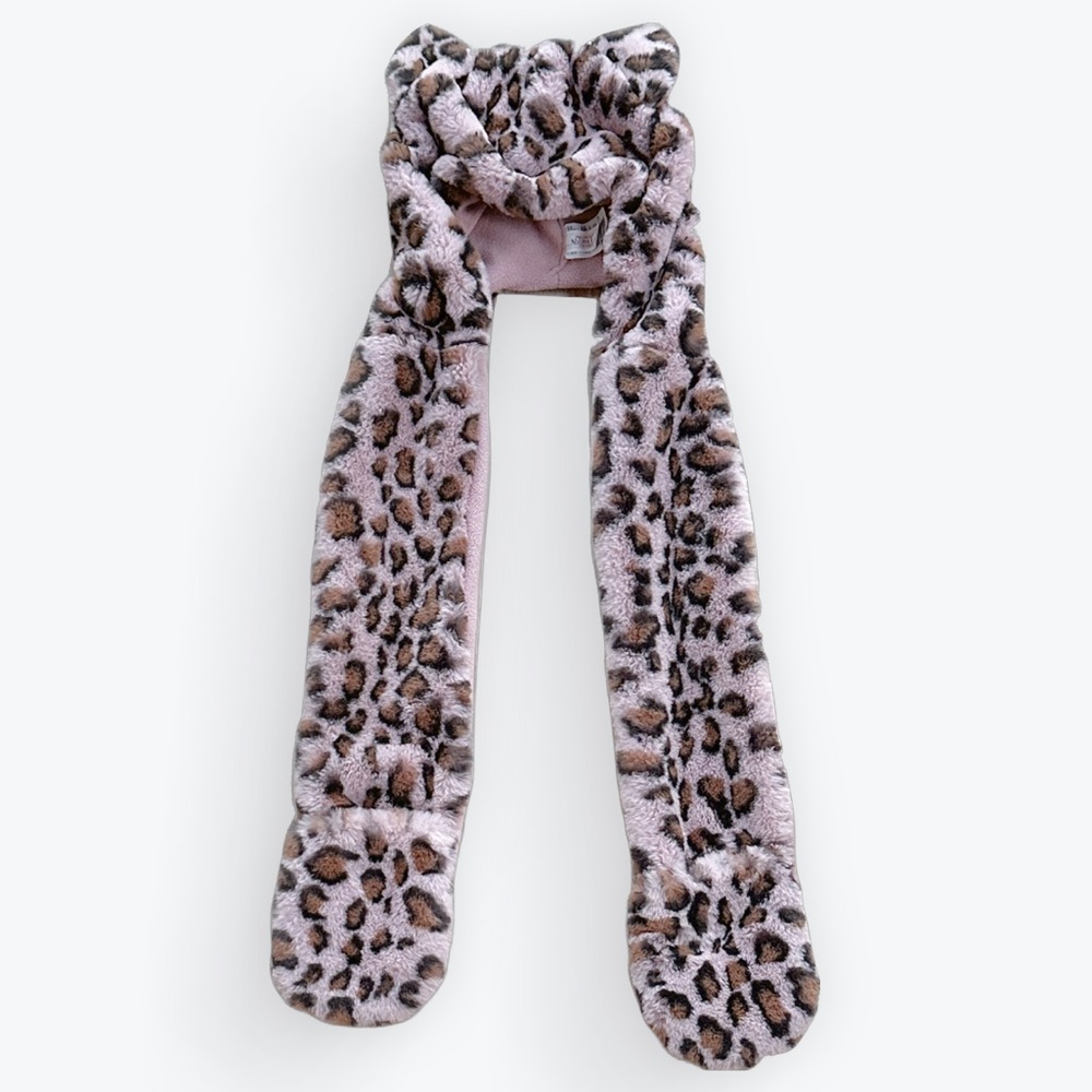 Y2K McBling Kawaii Pink Leopard Fur Cute Ears & Attached Pocket Scarf Hat ~ OS - Picture 4 of 10